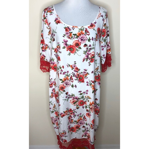 Piphany Dresses & Skirts - Piphany Brooks Dress White Floral Red Lace Large